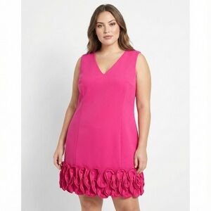 Lane Bryant Sz 26p Pink Sleeveless Ruffled Hem Sheath Dress V-Neck Romantic Sexy